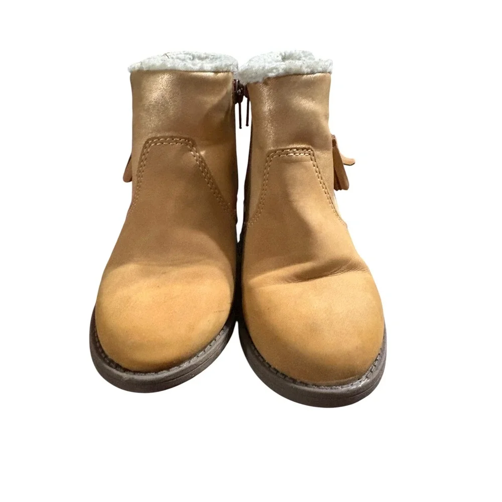 OshKosh B'gosh Alena Tan Gold Metallic Faux Fur Tassel Ankle Boots Kids 9M